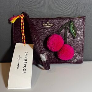 NWT Kate Spade “On Purpose” Cherry Wristlet – Pebbled Leather